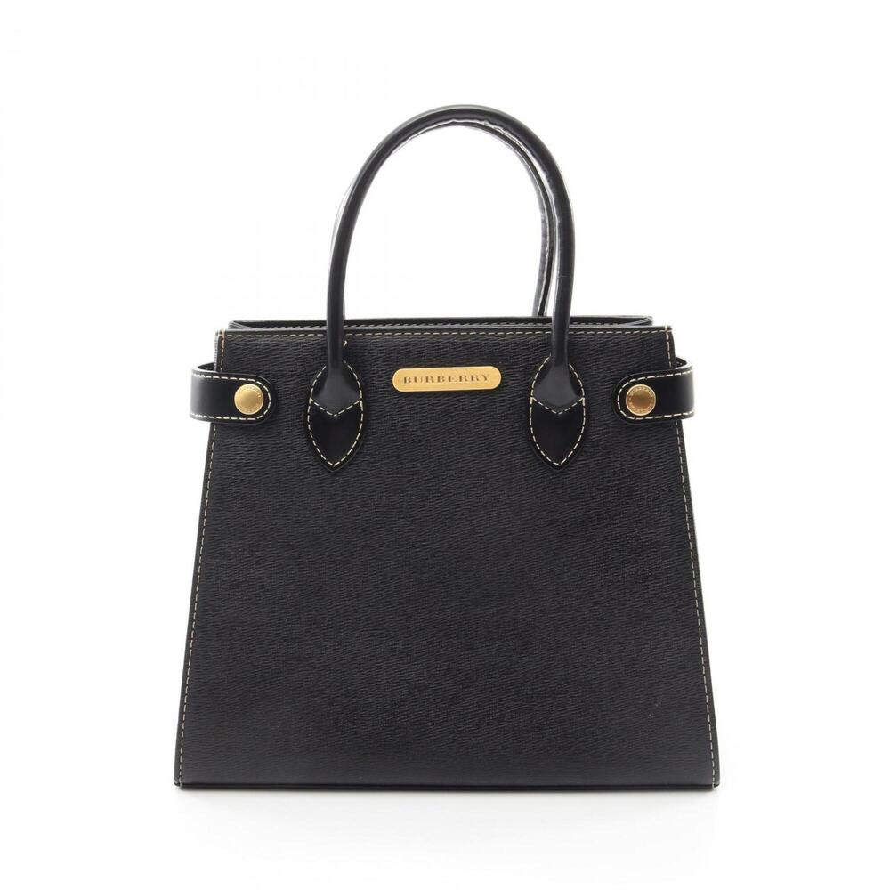 Burberry logo handbag, leather, women's, black.